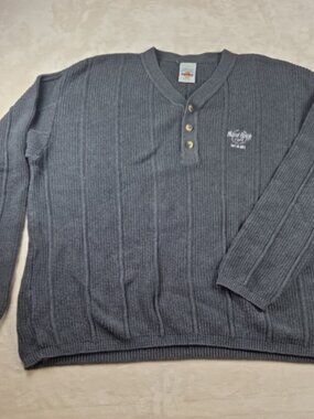 Hard Rock Cafe Miami Gray Henley Sweater XXL